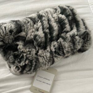La Fiorentina Black Gray and White, cream real rabbit Fur Wrap